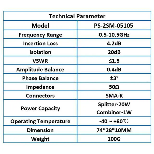 Alt view image 2 of 5 - TOJOIN Passive Power Splitter/Divider 2 Way for SMA Connectors, Coaxial Cable Splitter 0.5-10.5GHz for RF/Microwave Measurements Accessories Splitter Coaxial, for Antenna System (PS-2SM-05105)