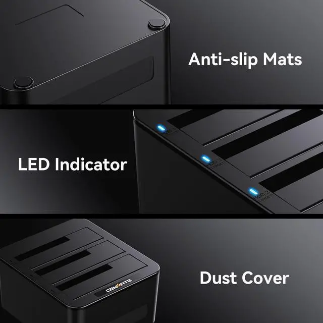 Alt view image 5 of 5 - CENMATE 3 Bay Hard Drive Enclosure for 2.5/3.5" SATA HDD/SSD with USB A/C 3.0, Hard Drive Enclosure Support Hot Swappable, Tool-Free HDD Enclosure