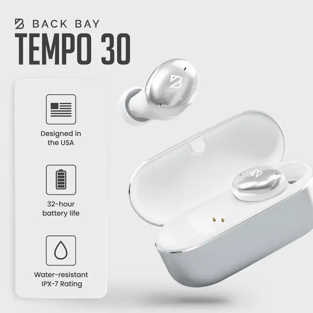 Alt view image 3 of 5 - Back Bay Audio Wireless Earbuds for Small Ears, Award-Winning Sound w/Bass Mode, Durable Sweatproof Bluetooth Earbuds, Comfortable for All Ears