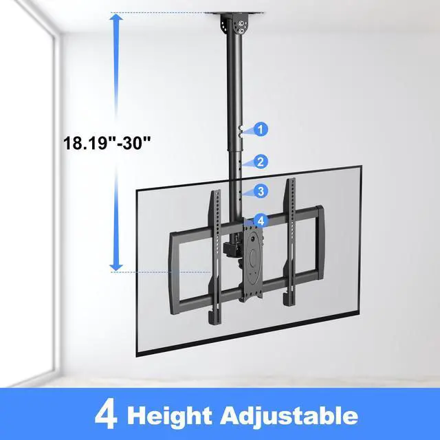 Alt view image 2 of 5 - XINLEI Ceiling TV Mount Fits Most 37-75 inch LCD LED Plasma Panel Display with Max VESA 600x400mm Loaded up to 110lbs Swivel and Tilt TV Bracket Height Adjustable MC61A