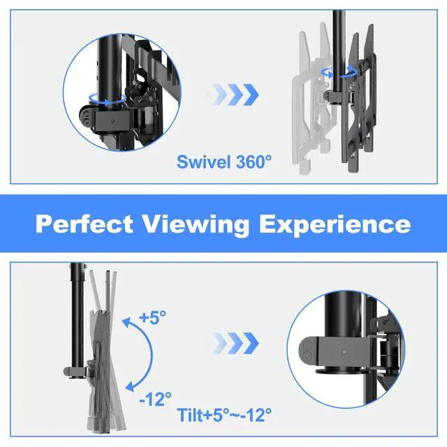 Alt view image 3 of 5 - XINLEI Ceiling TV Mount Fits Most 37-75 inch LCD LED Plasma Panel Display with Max VESA 600x400mm Loaded up to 110lbs Swivel and Tilt TV Bracket Height Adjustable MC61A