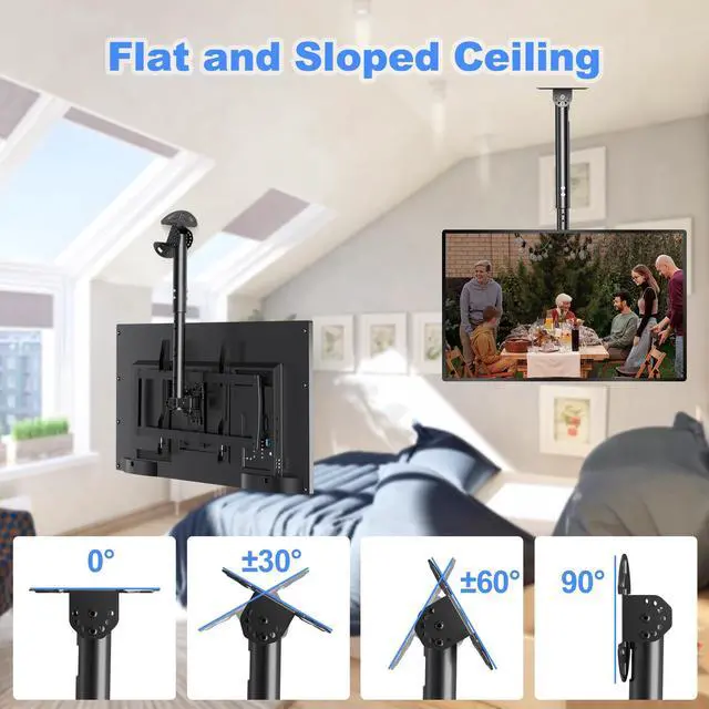 Alt view image 4 of 5 - XINLEI Ceiling TV Mount Fits Most 37-75 inch LCD LED Plasma Panel Display with Max VESA 600x400mm Loaded up to 110lbs Swivel and Tilt TV Bracket Height Adjustable MC61A