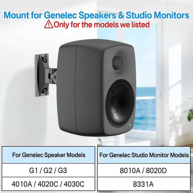 Alt view image 2 of 5 - Rimous Pair of Tilt & Swivel Adjustable Speaker Mount for Genelec Speaker Wall Mount - Heavy-Duty Wall Bracket for G1 G2 G3 4010 8010 8020 8331 Genelec Studio Monitor Speakers Mounts