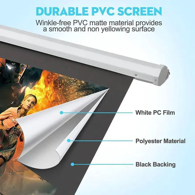Alt view image 3 of 5 - DINAH 120 Inch Electric Projector Screen with Remote, Automatic Air Indoor Drop Down, Motorized 4K 3D HD Projection for Movies