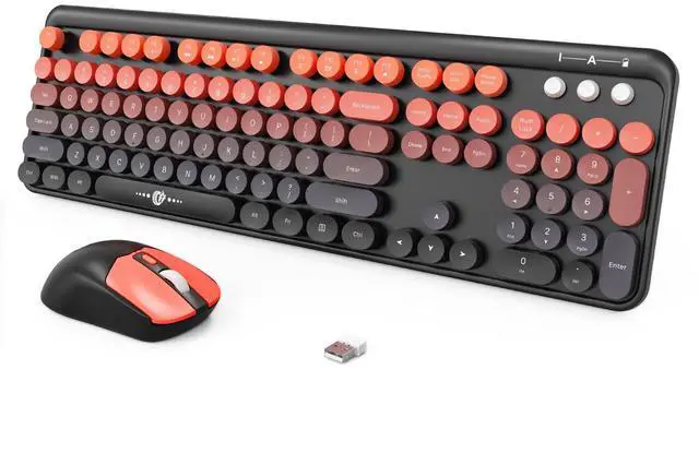 Main image of Wireless Keyboard and Mouse Combo, 2.4GHz Colorful Cute Round Keycaps Keyboard for Office Computer PC Desktops Laptop (2050-Red Black)