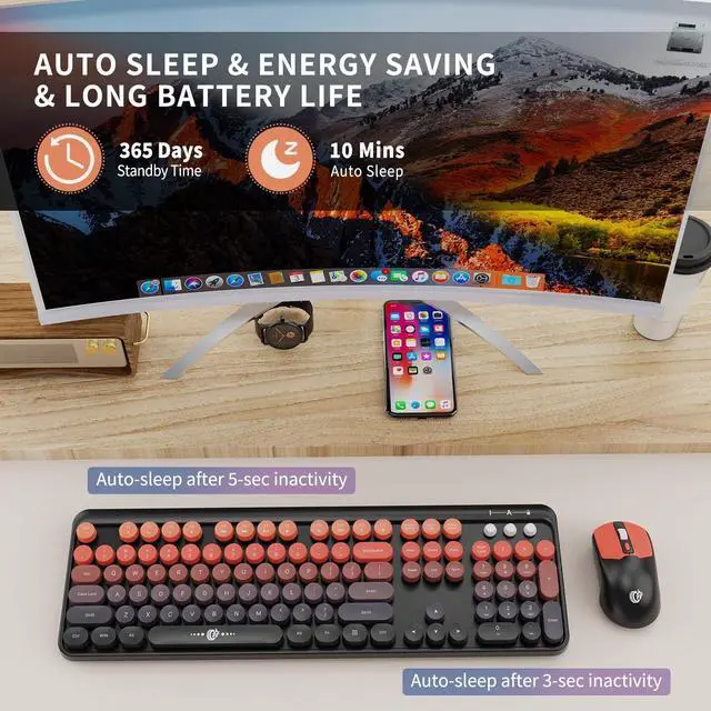 Alt view image 5 of 5 - Wireless Keyboard and Mouse Combo, 2.4GHz Colorful Cute Round Keycaps Keyboard for Office Computer PC Desktops Laptop (2050-Red Black)