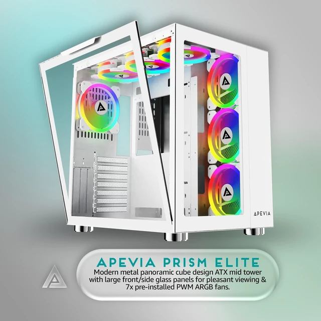 Alt view image 2 of 5 - Apevia Prism-Elite-WH Dual Chamber Mid Tower ATX Case with 7X ARGB PWM Fans