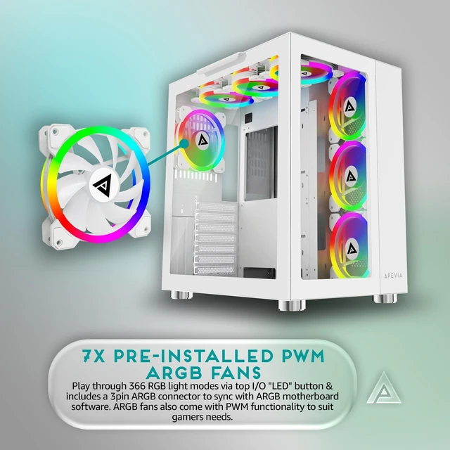 Alt view image 3 of 5 - Apevia Prism-Elite-WH Dual Chamber Mid Tower ATX Case with 7X ARGB PWM Fans
