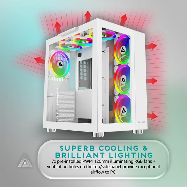 Alt view image 4 of 5 - Apevia Prism-Elite-WH Dual Chamber Mid Tower ATX Case with 7X ARGB PWM Fans