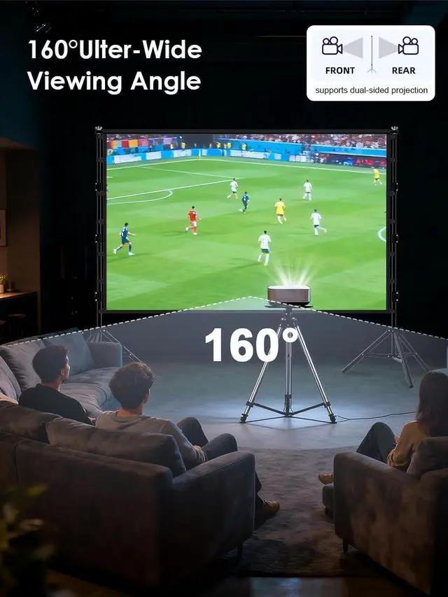 Alt view image 4 of 5 - Outdoor Projector Screen with Stand, 150 inch Indoor Movie Screen 16:9 4K Rear Front Portable Projection Screen, Quick Setup Foldable Travel Home Theater Screen with Carry Bag for Backyard Camping