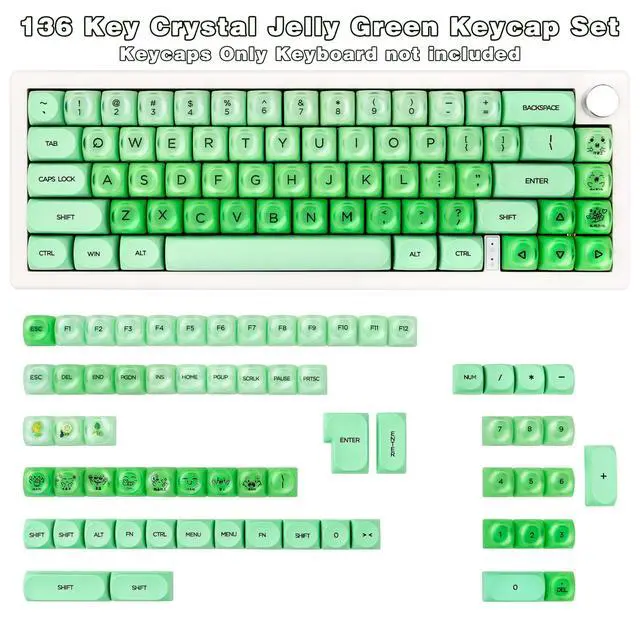 Alt view image 2 of 5 - GEKUCAP PBT Keycaps MOA Profile Green Jelly Foundation Cute Keycaps 136 Keys Semi-Translucent Keycap Set for Cherry Gateron MX Magnetic Switches Mechanical Keyboard