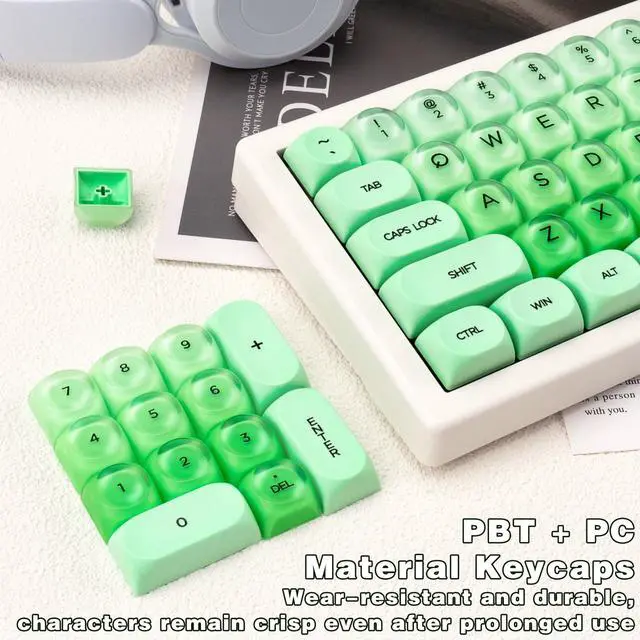 Alt view image 3 of 5 - GEKUCAP PBT Keycaps MOA Profile Green Jelly Foundation Cute Keycaps 136 Keys Semi-Translucent Keycap Set for Cherry Gateron MX Magnetic Switches Mechanical Keyboard