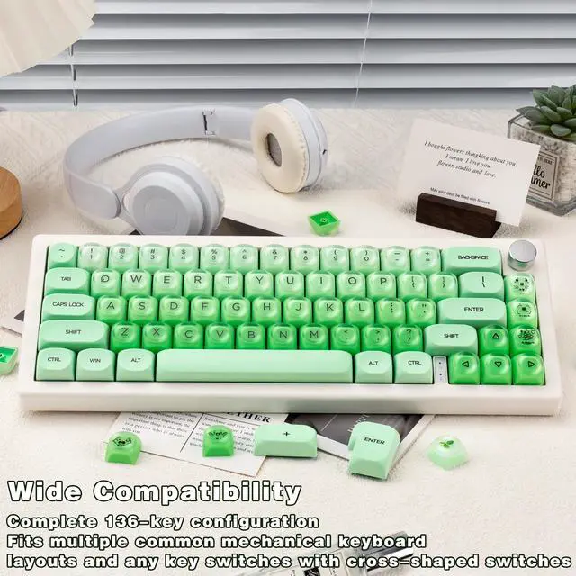 Alt view image 4 of 5 - GEKUCAP PBT Keycaps MOA Profile Green Jelly Foundation Cute Keycaps 136 Keys Semi-Translucent Keycap Set for Cherry Gateron MX Magnetic Switches Mechanical Keyboard