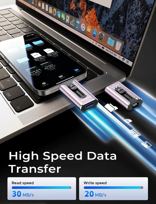 Alt view image 3 of 5 - AUAMOZ 512GB Flash Drive for iPhone Photo Stick USB Memory Stick, Portable Thumb Drive for Photo Video Storage and Transfer, Compatible with iPhone, iPad, Android, PC (Purple)
