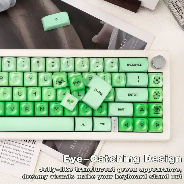 Alt view image 5 of 5 - GEKUCAP PBT Keycaps MOA Profile Green Jelly Foundation Cute Keycaps 136 Keys Semi-Translucent Keycap Set for Cherry Gateron MX Magnetic Switches Mechanical Keyboard