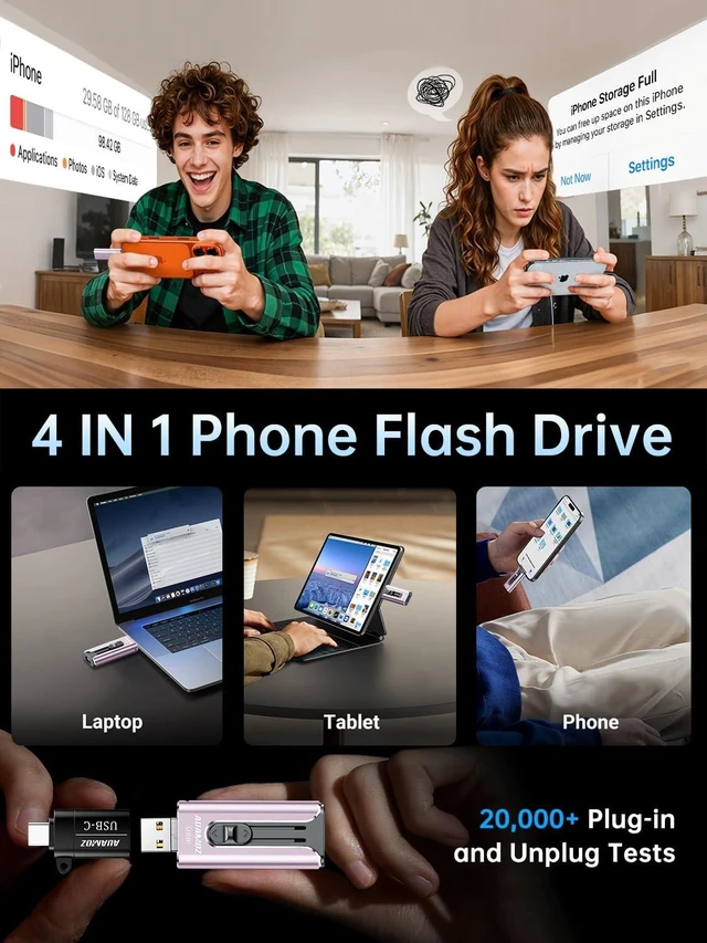 Alt view image 4 of 5 - AUAMOZ 512GB Flash Drive for iPhone Photo Stick USB Memory Stick, Portable Thumb Drive for Photo Video Storage and Transfer, Compatible with iPhone, iPad, Android, PC (Purple)