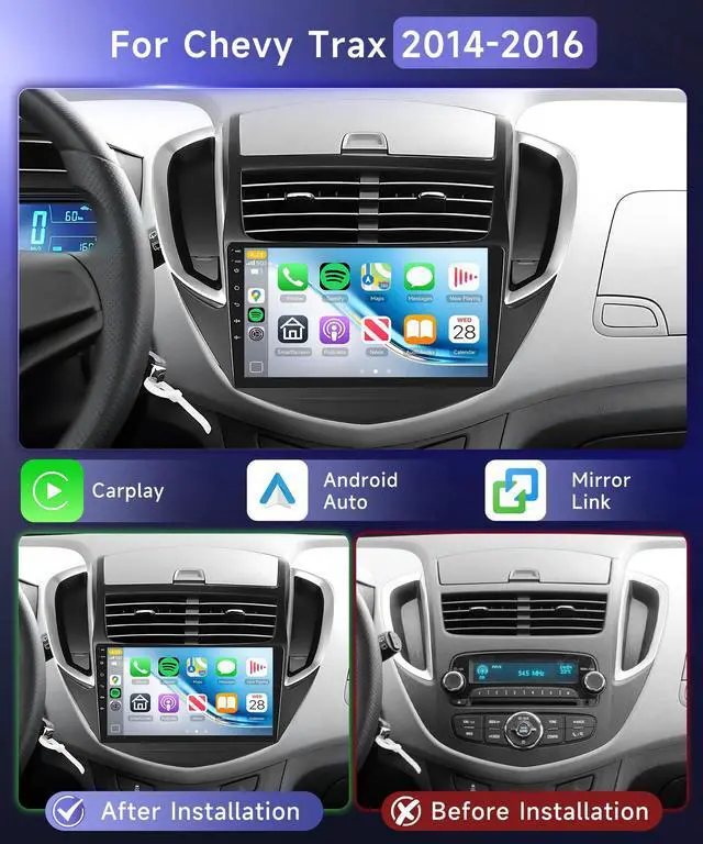 Alt view image 2 of 5 - 4G+64G Radio for Chevy Trax 2014 2015 2016 Car Stereo with Wireless Carplay Android Auto,5.0 Bluetooth 32EQ,9inch 1280x720P IPS Touch Screen,Android 15 FM/RDS GPS WiFi AHD Backup Camera
