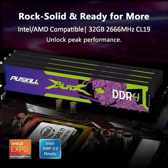 Alt view image 4 of 5 - PUSKILL 32GB Kit (2x16GB) DDR4 RAM 2666MHz PC4-21300 Desktop Memory, Non-ECC Unbuffered UDIMM 1.2V CL19 288-Pin, Dual Channel PC Computer Upgrade Module for Intel & AMD