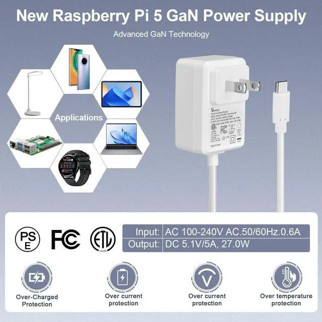 Alt view image 3 of 5 - Vemico Raspberry Pi 5 16GB Starter Kit with Pi 5 16GB Single Board, 27W GaN Power Supply, Active Cooler, 64GB SD Card, ABS Case, Card Reader&4K Micro HD Out Cables