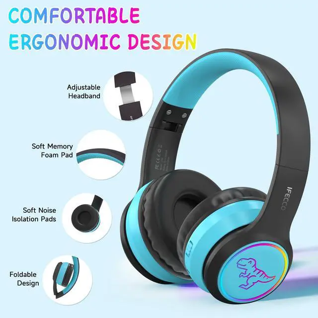 Alt view image 4 of 5 - IFECCO Wireless Kids Boys Headphones with Microphone,Cute Light Up Dinosaur Children Boys Bluetooth Headphones with Case for School Travel Gifts