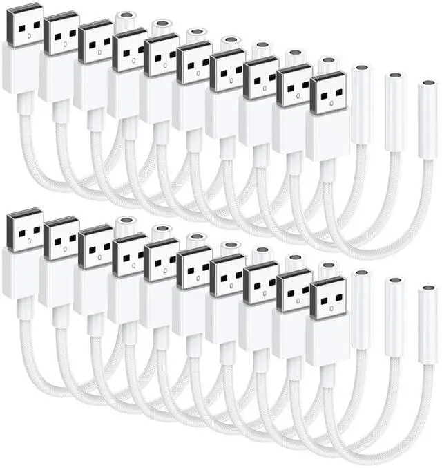 Main image of USB to 3.5mm Audio Jack Adapter (20 Pack), Audio Aux Cable External Stereo Sound Card, USB to 3.5mm TRRS Female Headset for PS5 PS4 Headphone PC Laptop Linux Desktops and More Device