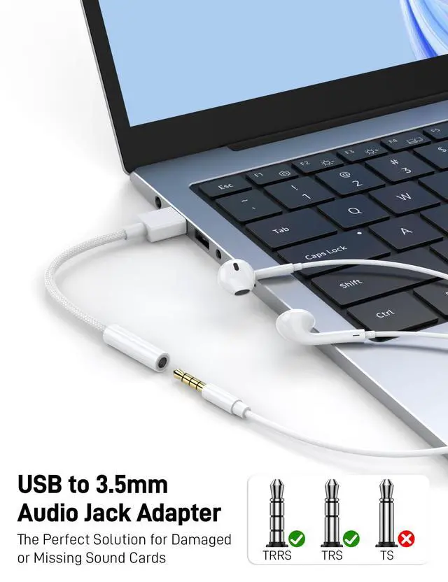 Alt view image 2 of 5 - USB to 3.5mm Audio Jack Adapter (20 Pack), Audio Aux Cable External Stereo Sound Card, USB to 3.5mm TRRS Female Headset for PS5 PS4 Headphone PC Laptop Linux Desktops and More Device