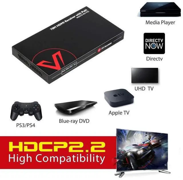 Alt view image 3 of 5 - HDMI Extender PoH Receiver (HDBaseT), 4K x 2K, Computer IR+RS232+HDCP2.2, Over Single Cat5e/6/6a/7, 4K60Hz 131ft, 1080P 230ft, Co-Work with AV Access Wall Plate Transmitter