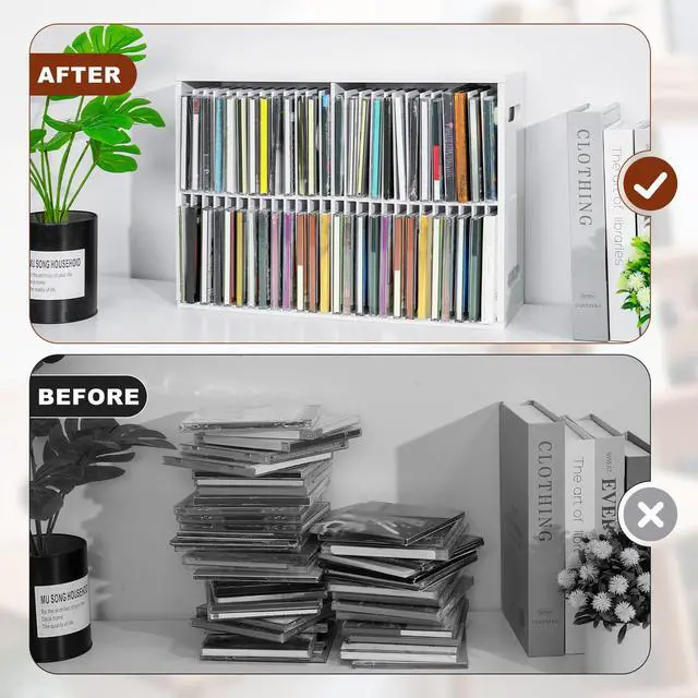 Alt view image 5 of 5 - SANFURNEY 52 Slots CD Storage Holder, Wall-Mounted CD Display Stand Jewel Cases Organizer Rack, Stackable Disc Case Holder for Theatre Room