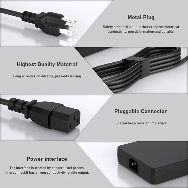 Alt view image 3 of 5 - 240W Laptop Charger Compatible with Dell Alienware 16 16X Aurora AC16250 AC16251 AC Power Supply Adapter