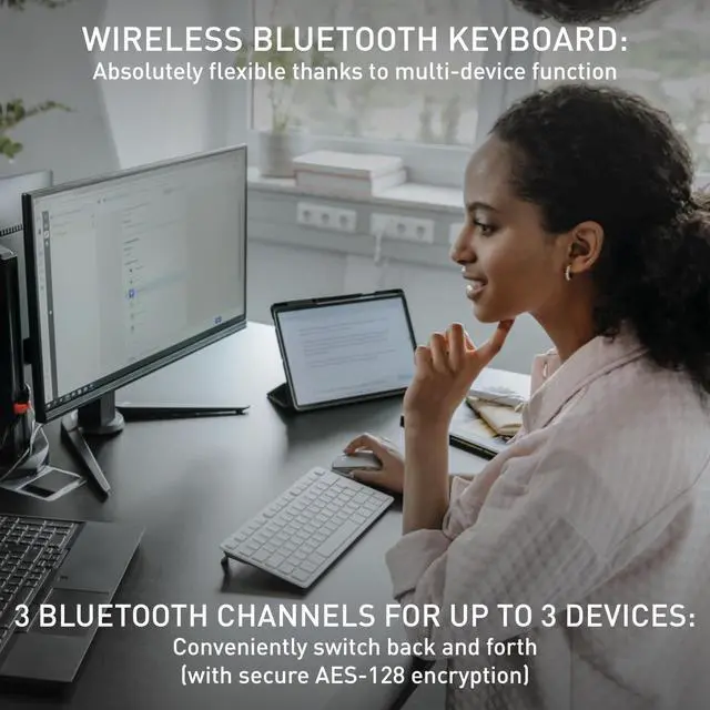 Alt view image 2 of 5 - CHERRY KW 7100 MINI BT, Compact Wireless Multi Device Keyboard with 3 Bluetooth Channels, Slim Design, SX Scissor Switches, incl. Carrying Case, Cherry Blossom