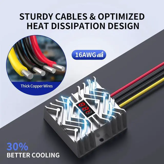 Alt view image 4 of 5 - 24V to 12V Step Down Converter with LED Voltage Display & MCU, 30A DC-DC Buck Converter IP67 Waterproof for Golf Cart,Car, Truck, Boat, Solar, 360W