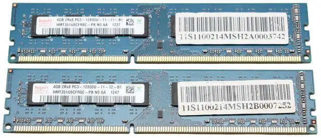 Main image of 2x4GB (8GB Total) HYNIX HMT351U6CFR8C-PB 4GB PC3-12800U Desktop Memory