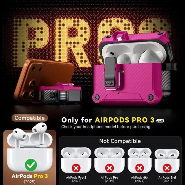 Alt view image 2 of 5 - Inesore for AirPods Pro 3 Case with Secure Lock (Rose red)