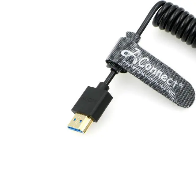 Alt view image 2 of 3 - AConnect 8K Coiled Soft HDMI Cable, 8K@60Hz 4K@120Hz 48Gbps HDMI 2.1 Cable, Ultra High-Speed Braided Coiled Cable for Atomos Ninja V^^Portkeys BM5 Monitor (Straight to Left Angle)