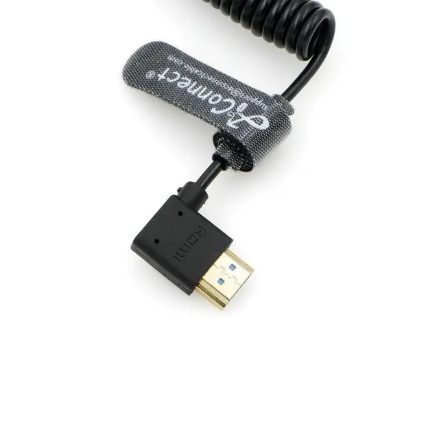 Alt view image 3 of 3 - AConnect 8K Coiled Soft HDMI Cable, 8K@60Hz 4K@120Hz 48Gbps HDMI 2.1 Cable, Ultra High-Speed Braided Coiled Cable for Atomos Ninja V^^Portkeys BM5 Monitor (Straight to Left Angle)