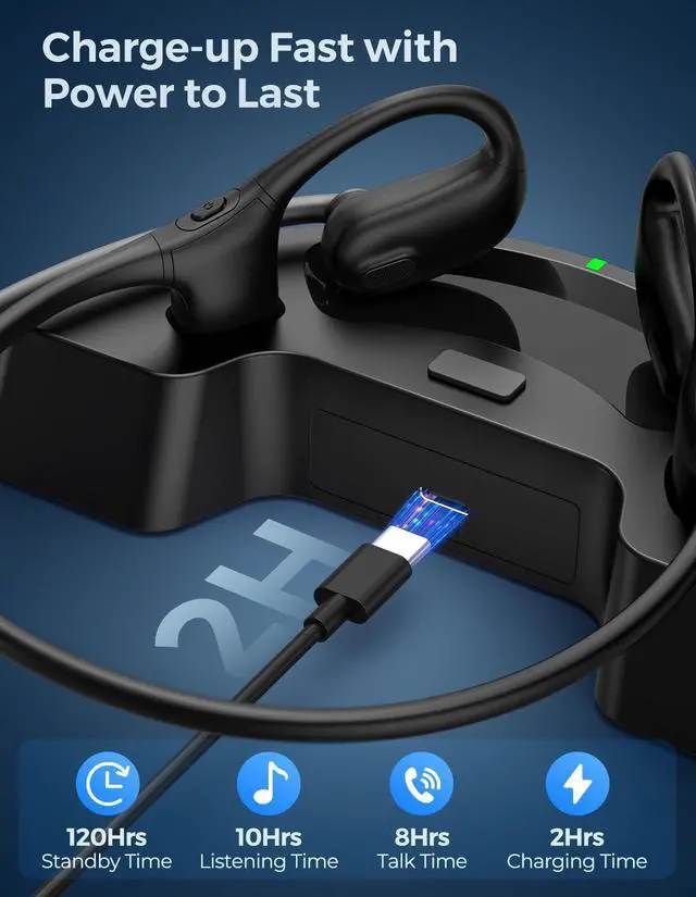 Alt view image 5 of 5 - JabNecter Open Ear Headphones with Mic, Wireless Headset with Charging Dock & Noise Canceling Mic, Wireless 5.4 Headset with Mic, Lightweight Air Conduction Headphones for Work, Workout,