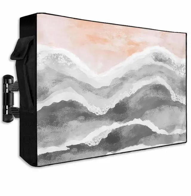 Main image of Outdoor TV Cover for Outside Flat Screen,Gray Gradient Water Ripples 600D Thick Waterproof Weatherproof Outdoor TV Screen Protector with Zipper for 48 to 50 Inch Flat Screens Boho Beach Ocean Style