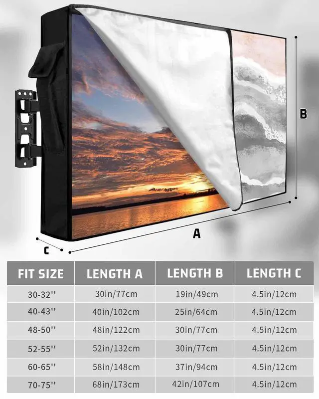 Alt view image 2 of 5 - Outdoor TV Cover for Outside Flat Screen,Gray Gradient Water Ripples 600D Thick Waterproof Weatherproof Outdoor TV Screen Protector with Zipper for 48 to 50 Inch Flat Screens Boho Beach Ocean Style