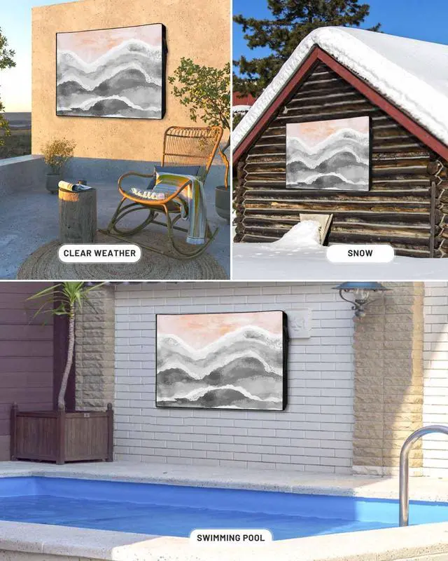 Alt view image 4 of 5 - Outdoor TV Cover for Outside Flat Screen,Gray Gradient Water Ripples 600D Thick Waterproof Weatherproof Outdoor TV Screen Protector with Zipper for 48 to 50 Inch Flat Screens Boho Beach Ocean Style