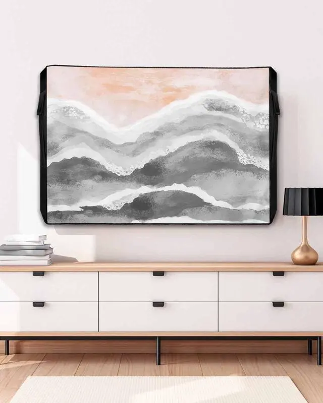 Alt view image 5 of 5 - Outdoor TV Cover for Outside Flat Screen,Gray Gradient Water Ripples 600D Thick Waterproof Weatherproof Outdoor TV Screen Protector with Zipper for 48 to 50 Inch Flat Screens Boho Beach Ocean Style