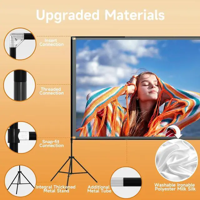 Alt view image 3 of 5 - 120 Inch Projector Screen with Dual Tripod Stands, 16:9 4K HD Foldable Anti-Crease Portable Outdoor Projector Screen with Stand for Movie Nights, Backyard, Indoor Home Theater, Large Projection Screen