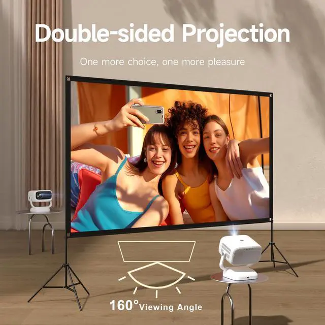 Alt view image 5 of 5 - 120 Inch Projector Screen with Dual Tripod Stands, 16:9 4K HD Foldable Anti-Crease Portable Outdoor Projector Screen with Stand for Movie Nights, Backyard, Indoor Home Theater, Large Projection Screen