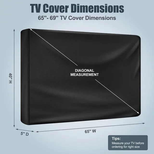 Alt view image 2 of 5 - HUFUOUT Outdoor TV Cover 65-69 Inch, TV Display Protector, Waterproof and Weatherproof Outside Flat Screen Cover (65''W x 40''H), 600D Fabric, Black (65''-69")
