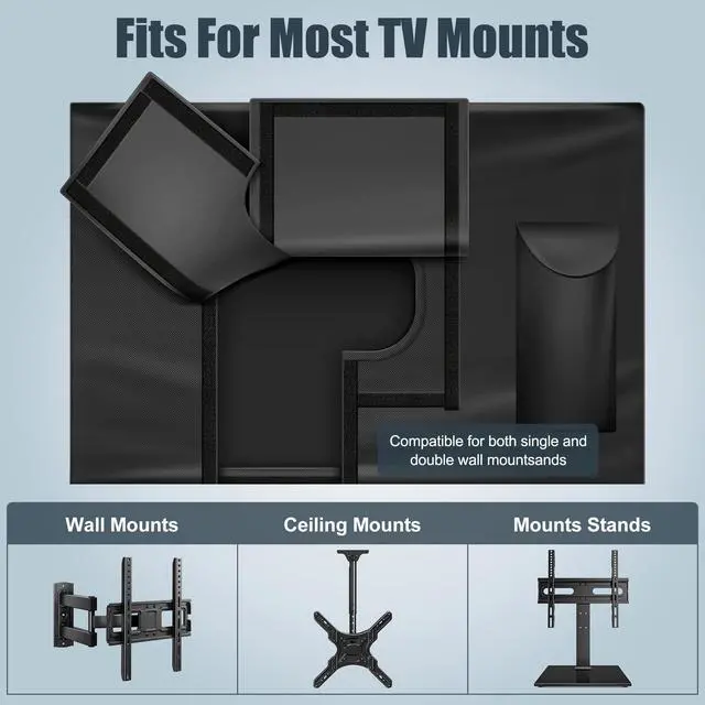 Alt view image 4 of 5 - HUFUOUT Outdoor TV Cover 65-69 Inch, TV Display Protector, Waterproof and Weatherproof Outside Flat Screen Cover (65''W x 40''H), 600D Fabric, Black (65''-69")