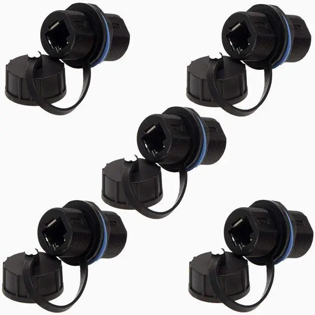 Main image of ANMBEST 5PCS Panel Mounting Shielded RJ45 Waterproof Cat5/5e/6 8P8C Connector Ethernet LAN Cable Connector Double Head Adapter with Waterproof/Dust Cap