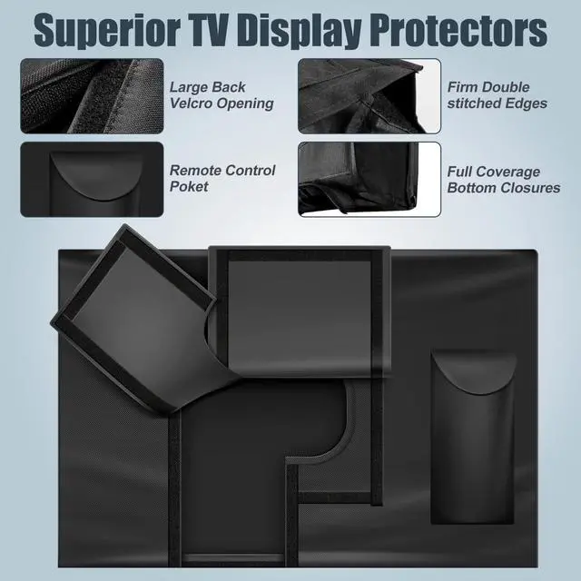 Alt view image 3 of 5 - HUFUOUT Outdoor TV Cover 65-69 Inch, TV Display Protector, Waterproof and Weatherproof Outside Flat Screen Cover (65''W x 40''H), 600D Fabric, Black (65''-69")