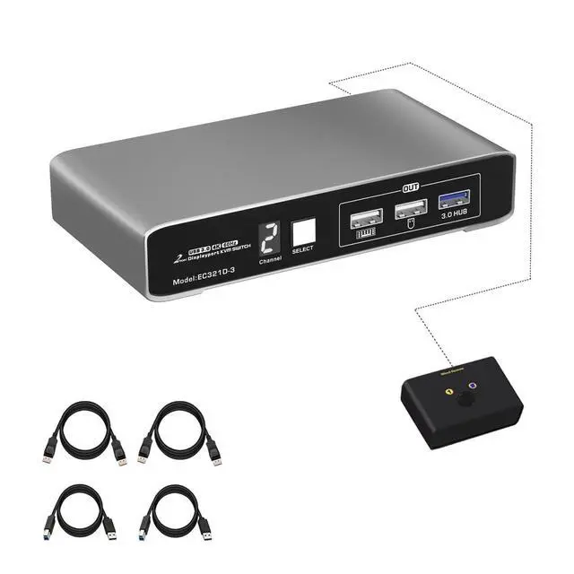 Alt view image 2 of 5 - DP KVM Switch for 2 Computers 1 DP Monitor 4K@60Hz USB 3.0 with Remote
