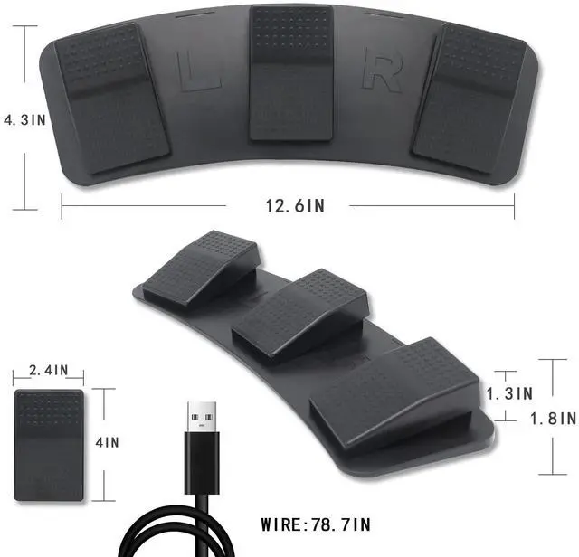 Alt view image 2 of 5 - PCsensor Foot Pedal PC Triple Foot Switch Programmable Keyboard Customized Hotkey Video Game Office Equipment Control HID