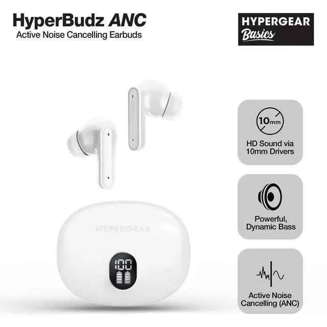 Alt view image 2 of 5 - HyperGear Active Noise Cancelling Wireless Earbuds + Dual Mics for Crystal-Clear Calls Upgraded Bluetooth 6.0 & Portable Charging Case with Digital Power Display