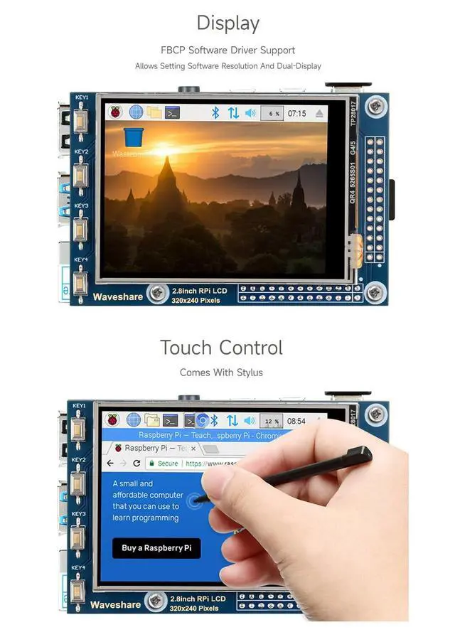 Alt view image 5 of 5 - Waveshare 2.8inch Resistive Touch Screen TFT LCD, Compatible with Raspberry Pi 5/4B/3B/Zero/Zero W/Zero 2W/Pico/Pico W/Pico WH, 320x240 Resolution